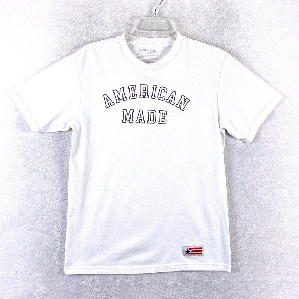 American Giant Tshirt Mens M White American Made Flag July 4th Preppy USA
